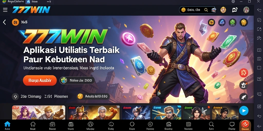 Tampilan utama 777WIN dengan akses cepat ke berbagai fitur utilitas.