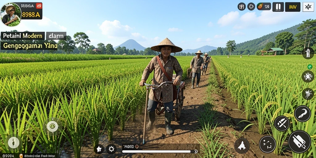Tampilan gameplay 898A yang menampilkan ladang hijau subur.