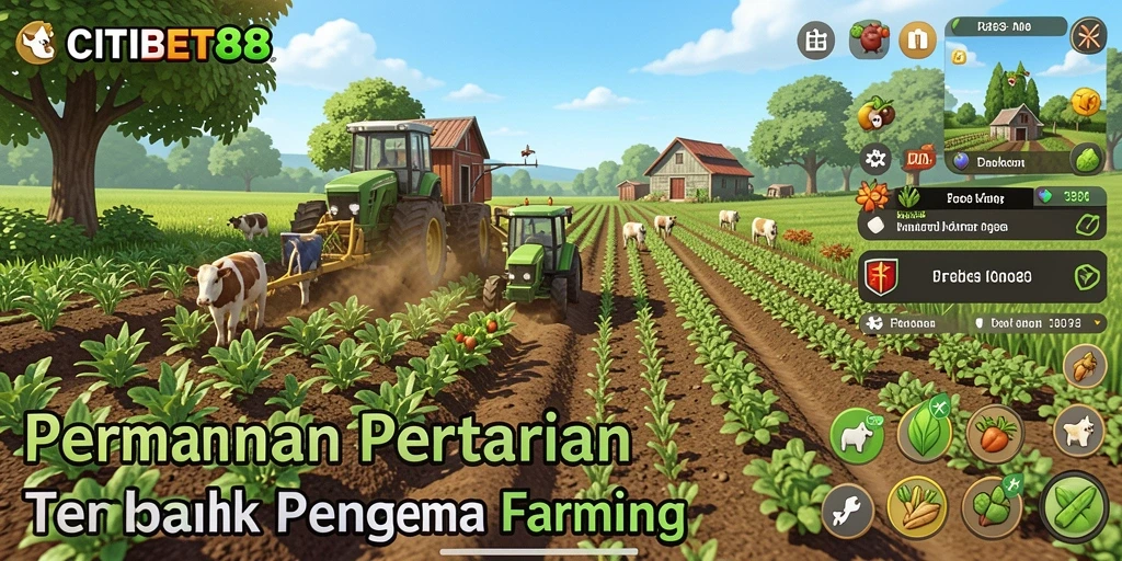 Tampilan gameplay <strong>CITIBET88</strong> dengan berbagai aktivitas pertanian yang menarik.