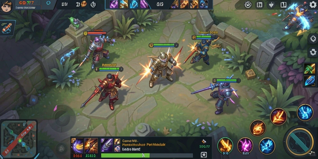 Screenshot gameplay menarik dari GOD77 dengan aksi pertempuran MOBA.