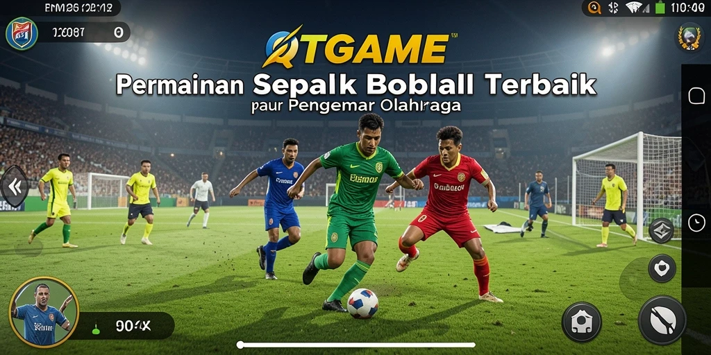 Tampilan menakjubkan dari gameplay QTGAME dengan aksi sepak bola yang realistis.