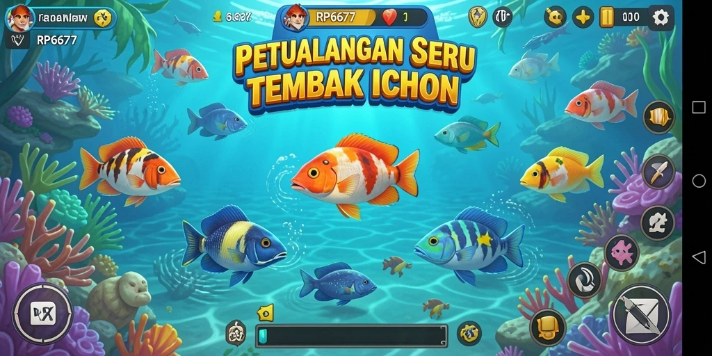 Tangkapan layar menampilkan aksi seru dalam permainan Tembak Ikan.