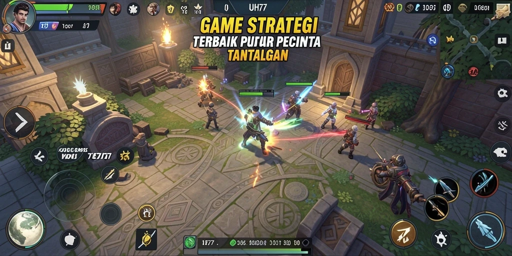 Screenshot gameplay UH77 menampilkan pertempuran strategi yang mendebarkan.