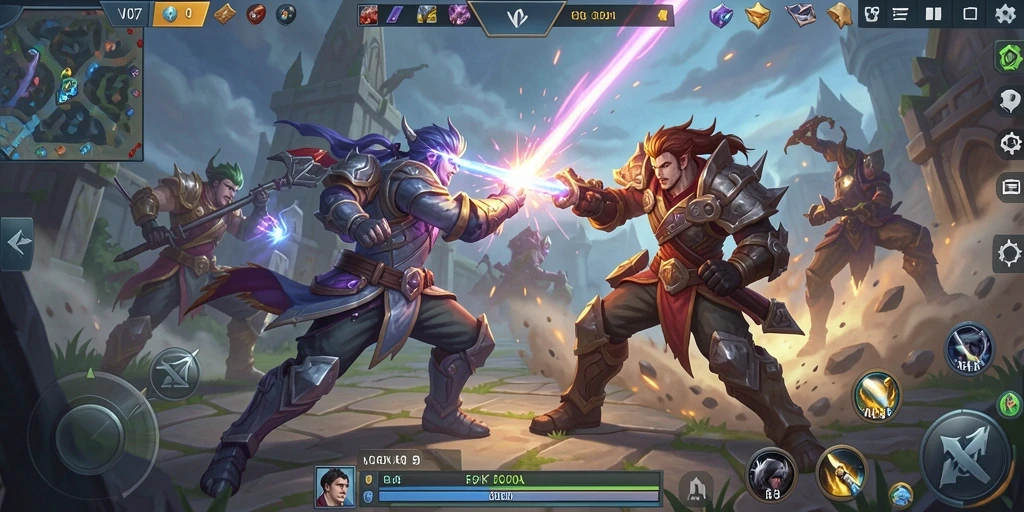 Tampilan gameplay V07 yang menegangkan dan strategis dalam pertempuran MOBA.